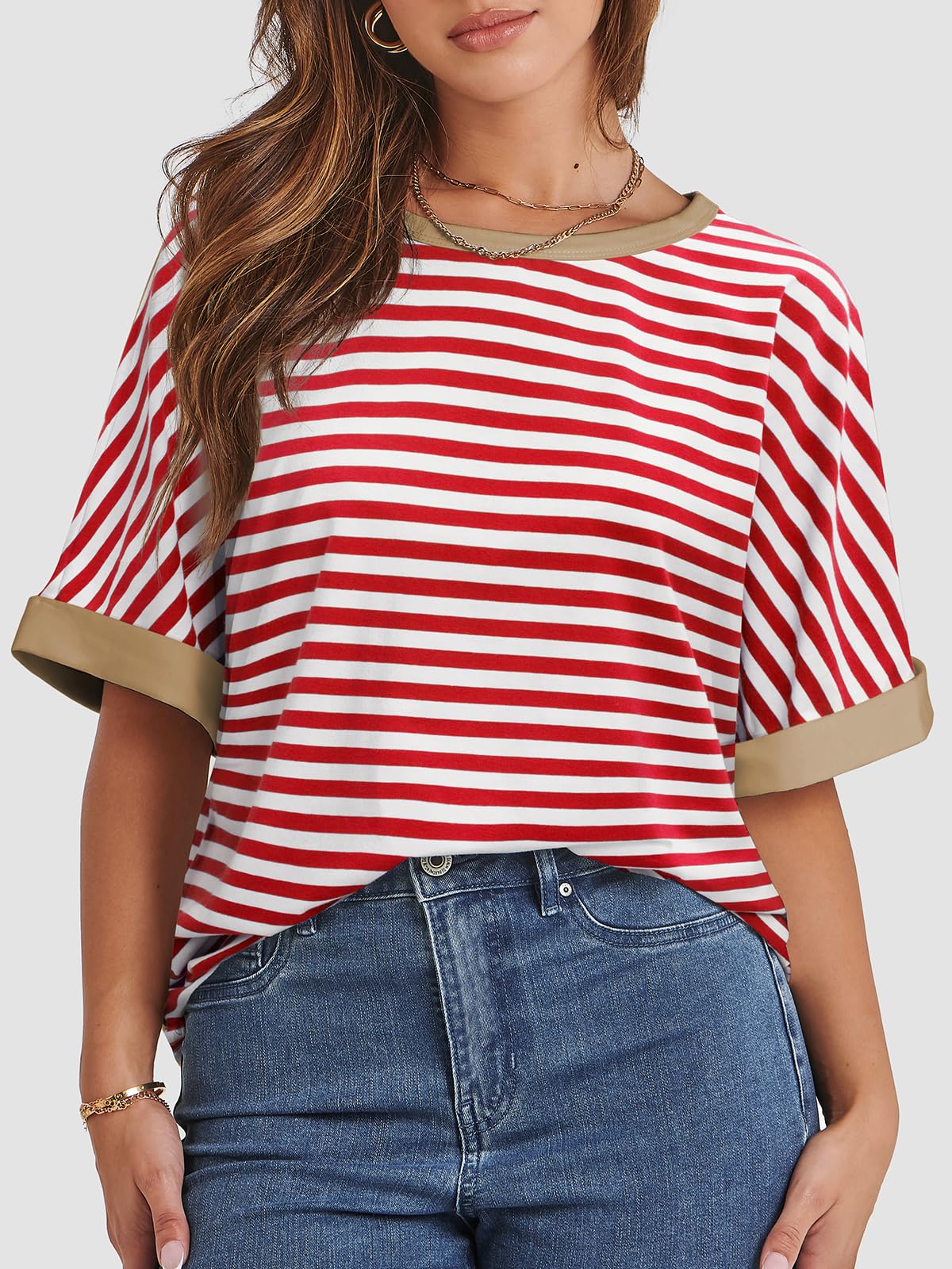 Contrast Striped Round Neck Half Sleeve T-Shirt - Classique Collection
