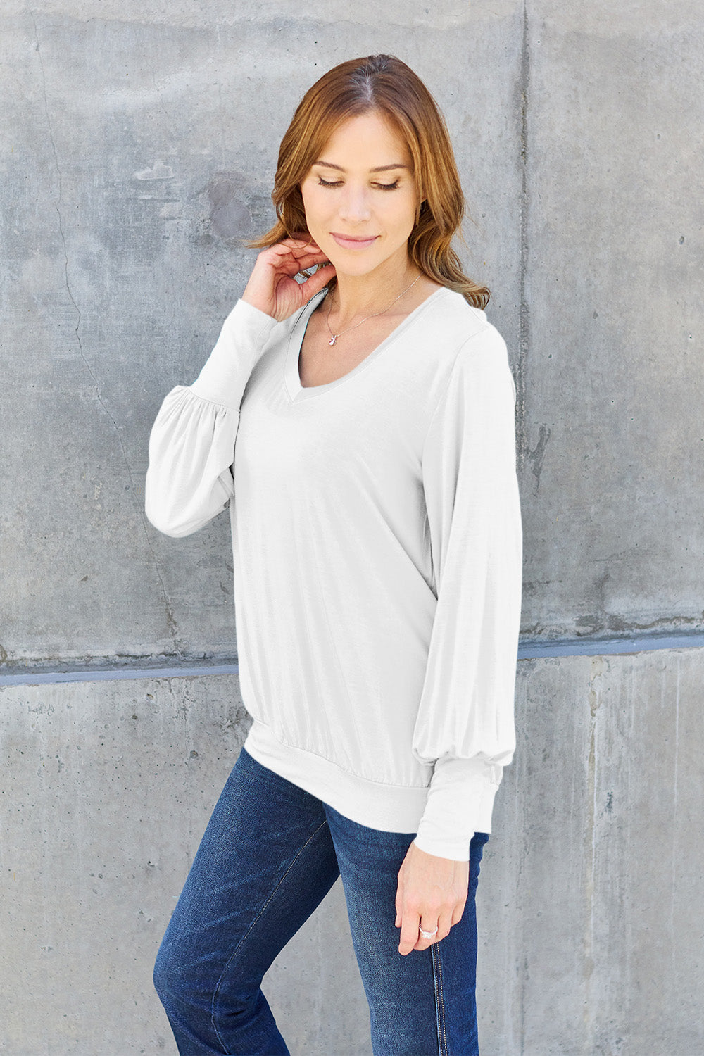 Basic Bae Full Size V-Neck Lantern Sleeve Top - Classique Collection