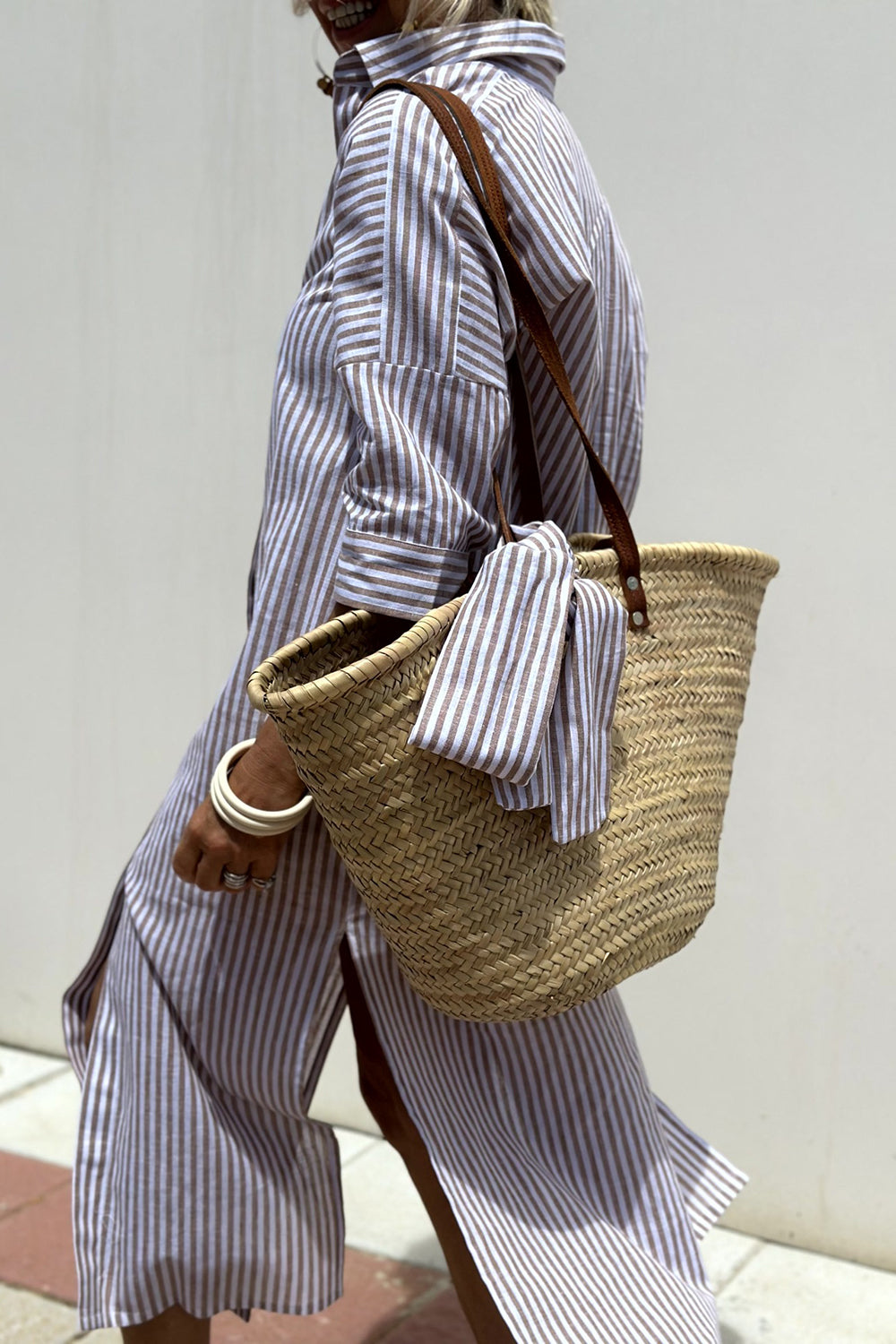 Tied Button Up Three-Quarter Sleeve Dress - Classique Collection