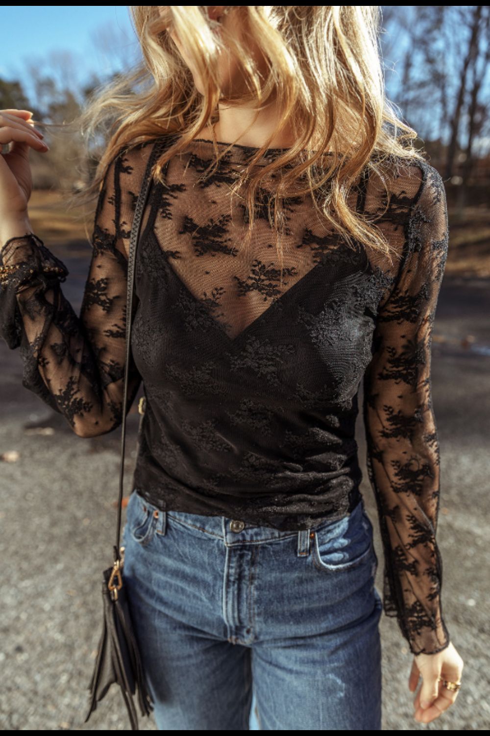 Surplice Cami and Lace Long Sleeve Cover Up Set - ClassiQ