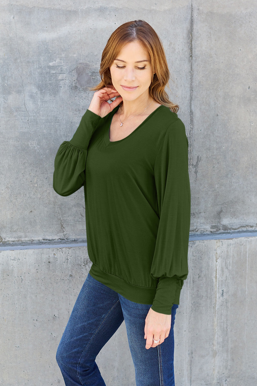 Basic Bae Full Size V-Neck Lantern Sleeve Top - Classique Collection