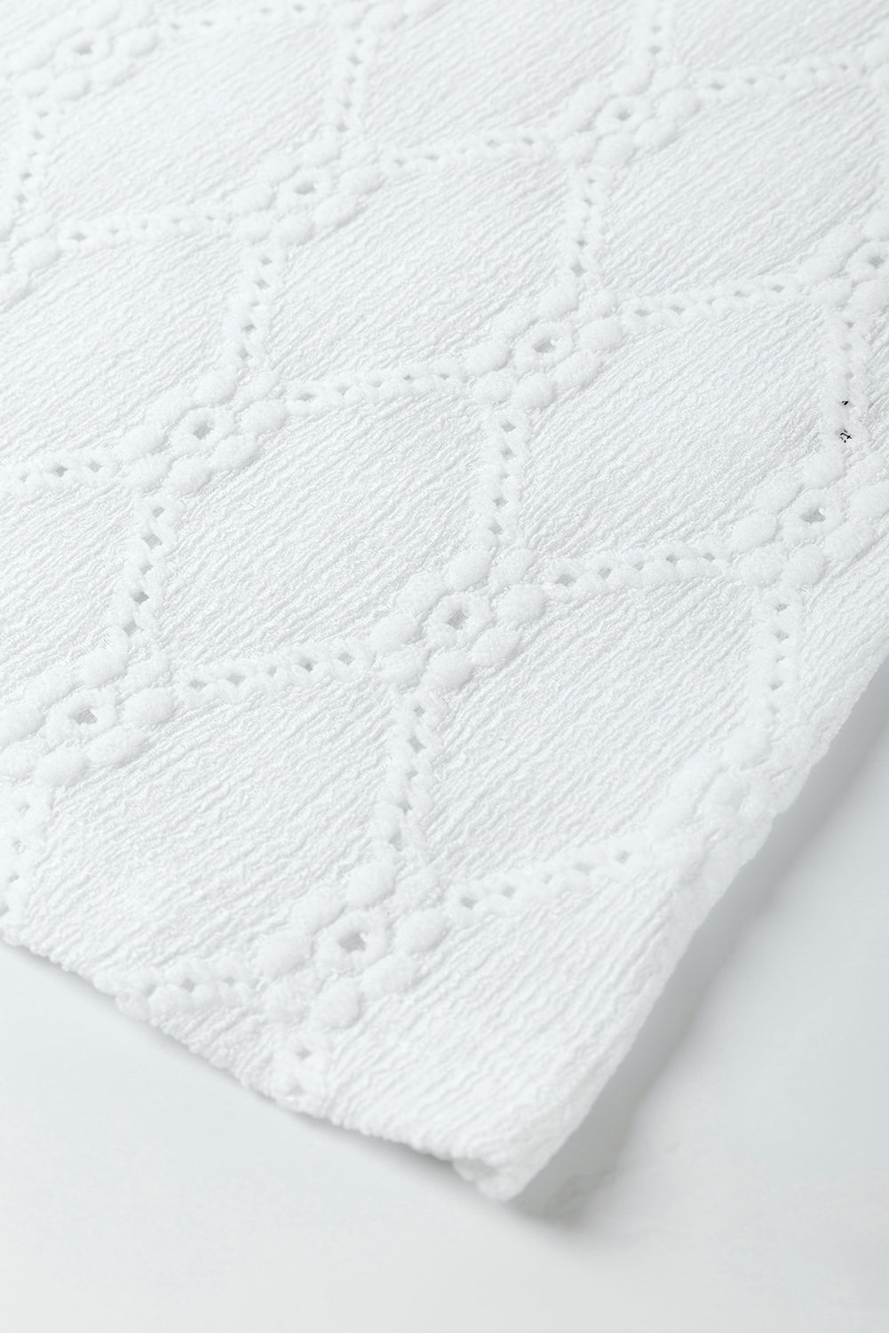 White Flower Geometric Textured Button Short Sleeve Top ClassiQ