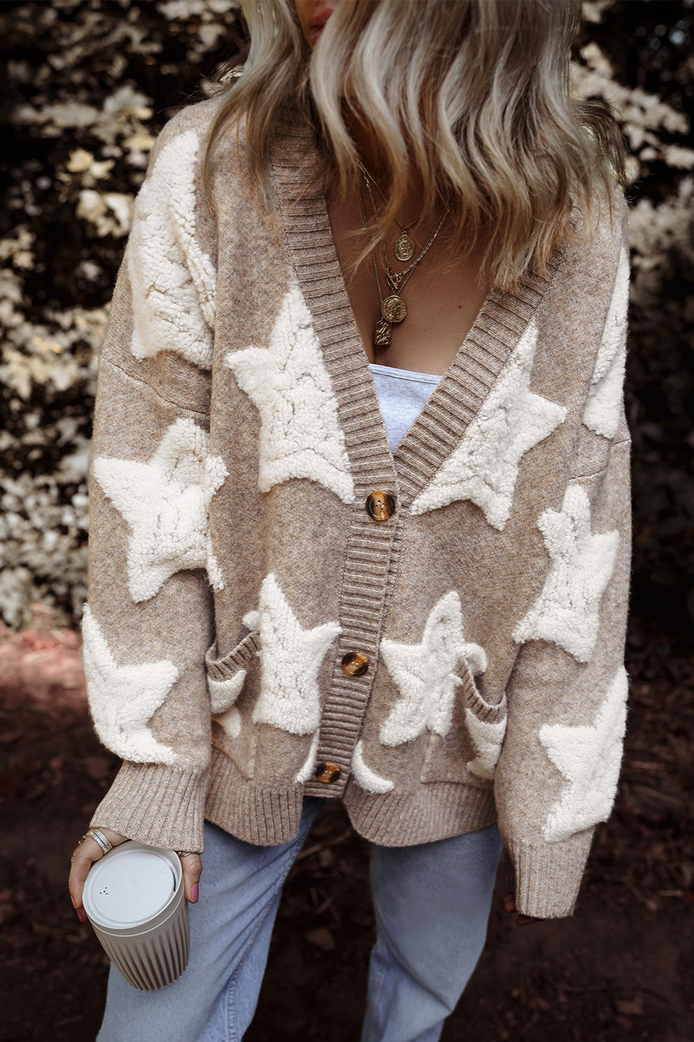 Star Button Up Long Sleeve Cardigan - ClassiQ