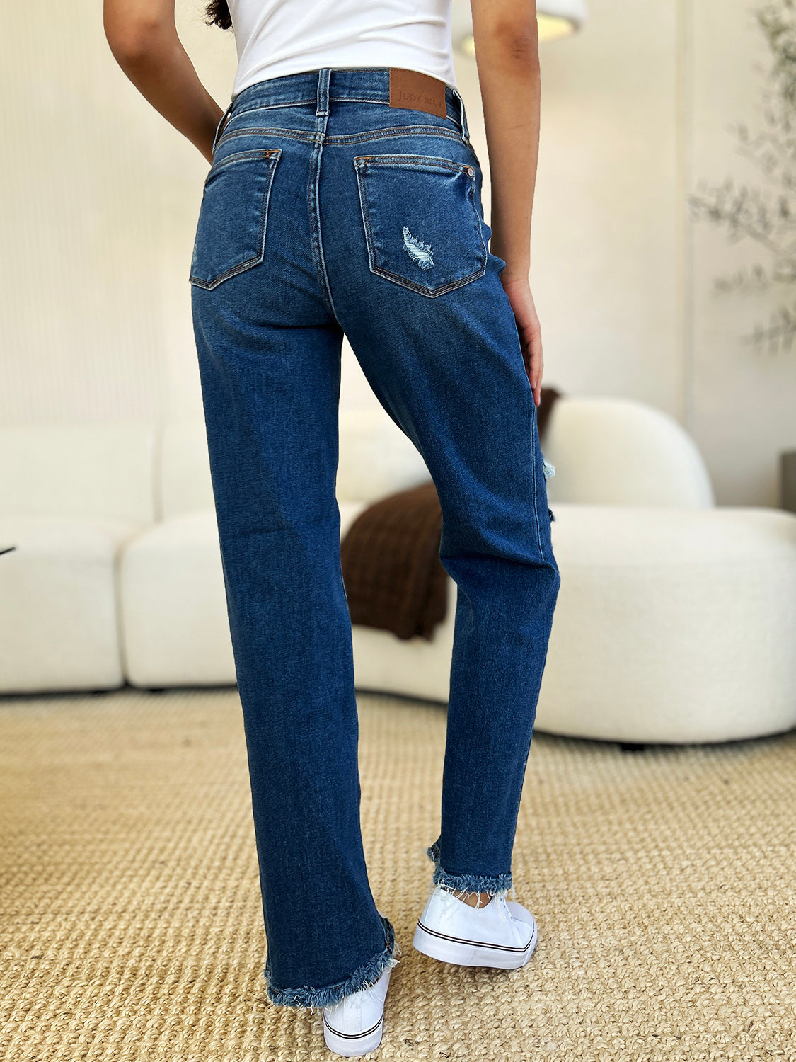 Judy Blue Full Size Mid Rise Distressed Raw Hem Jeans - Classique Collection