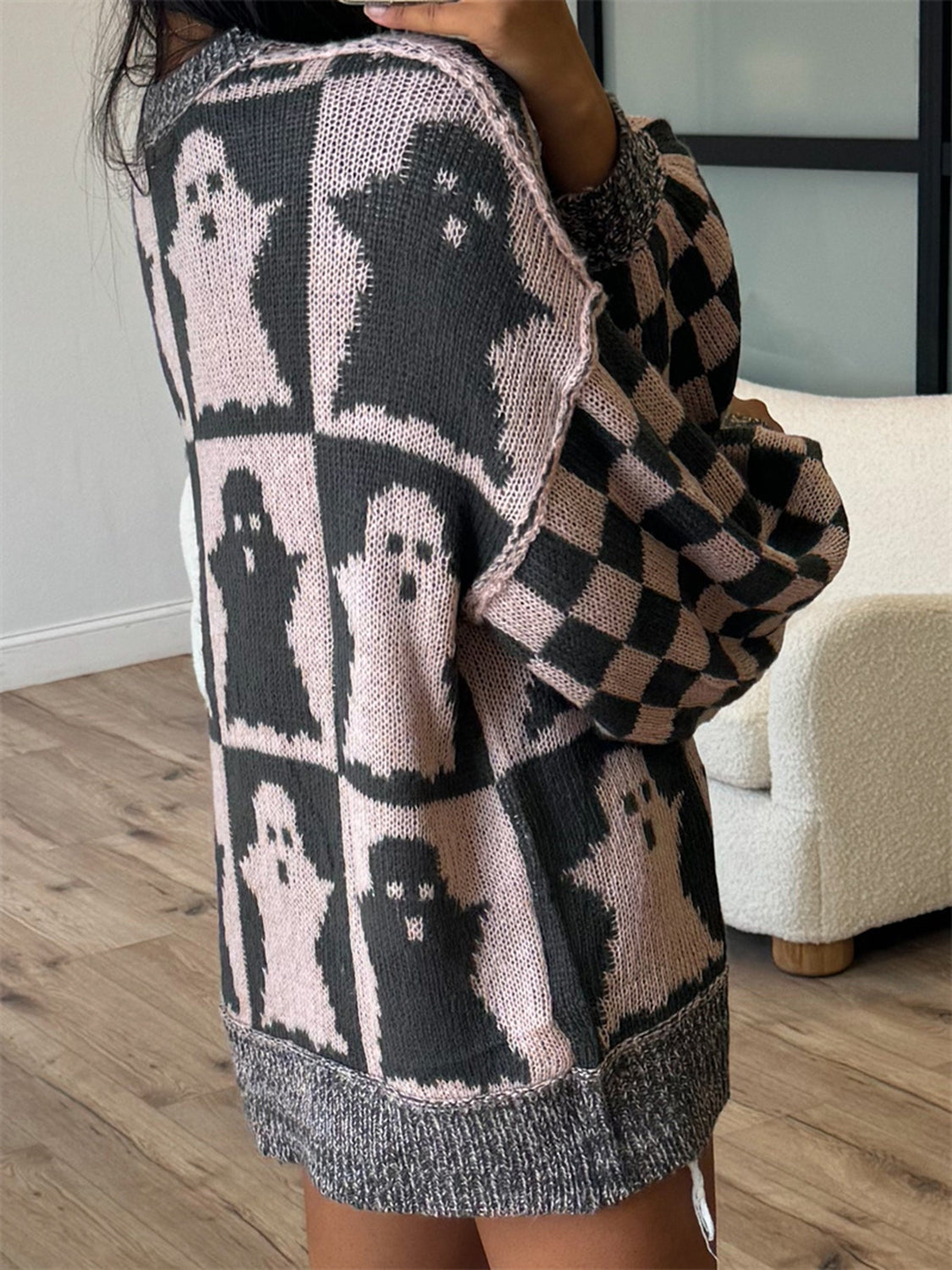 Ghost Dropped Shoulder Long Sleeve Sweater - ClassiQ