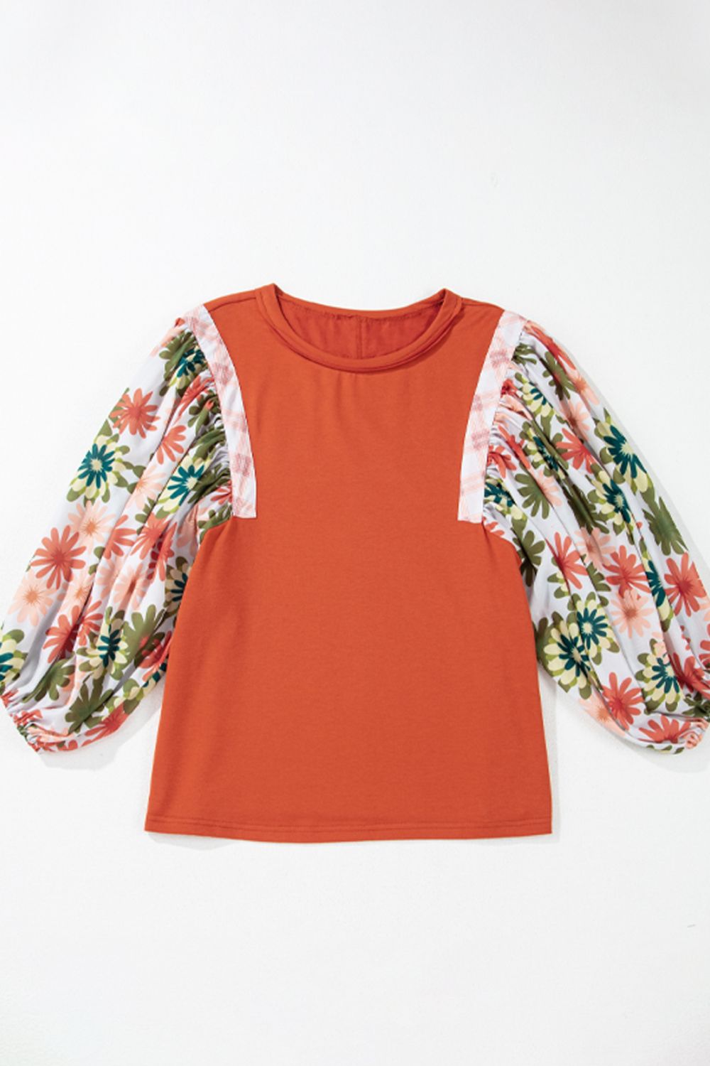 Printed Round Neck Balloon Sleeve Blouse - Classique Collection