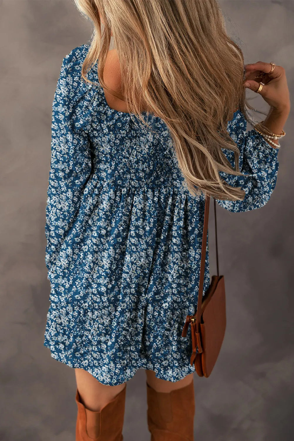 Ruched Printed Long Sleeve Mini Dress - Classique Collection
