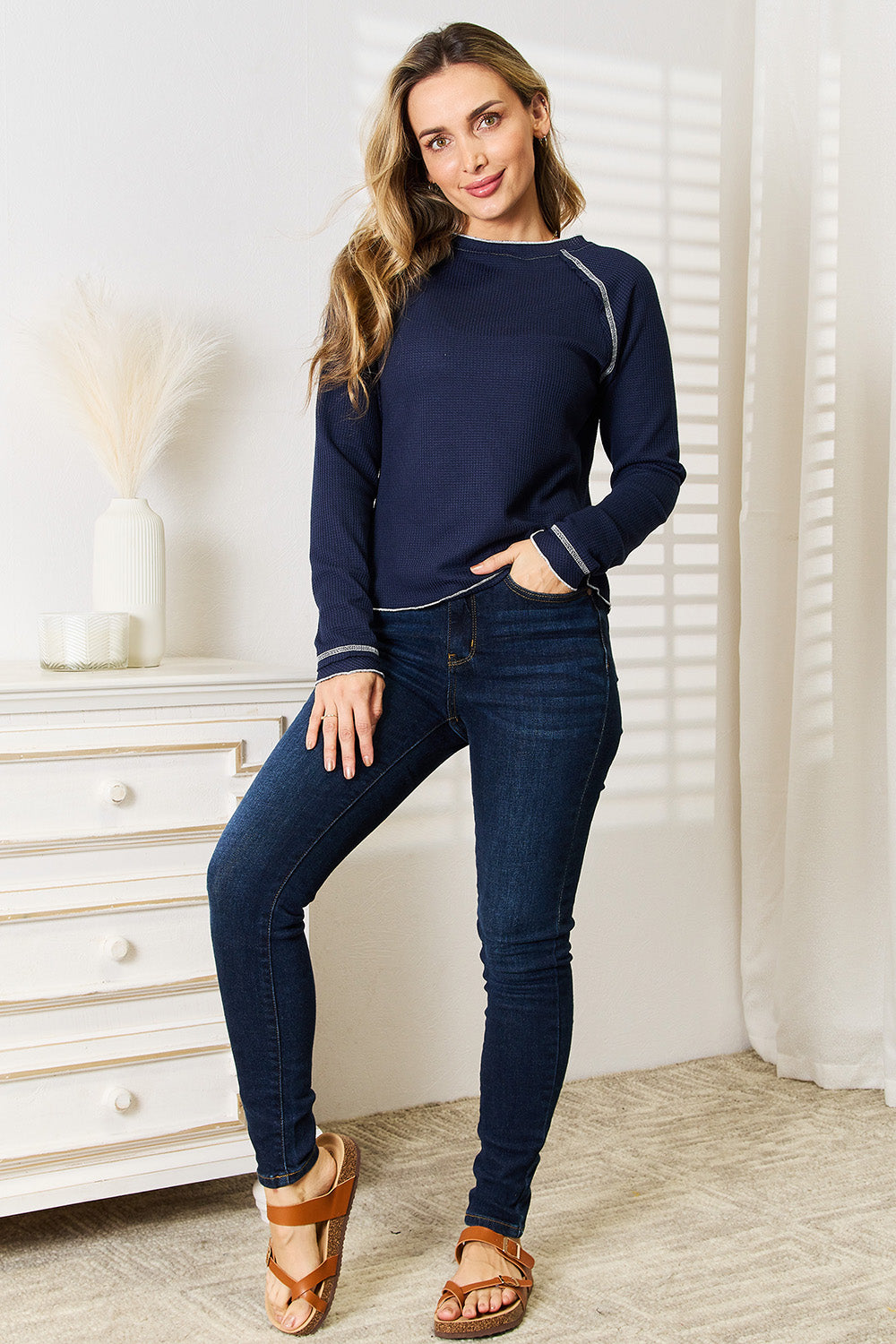 Basic Bae Long Raglan Sleeve Round Neck Top - Classique Collection