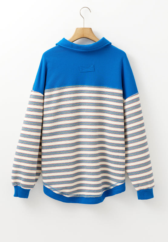 Striped Johnny Collar Long Sleeve Sweatshirt - Classique Collection