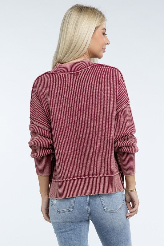 Washed Side Slit Oversized Cropped Sweater - Classique Collection