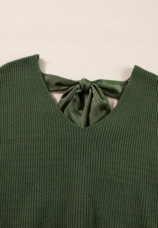 Tied Back V-Neck Long Sleeve Sweater - ClassiQ