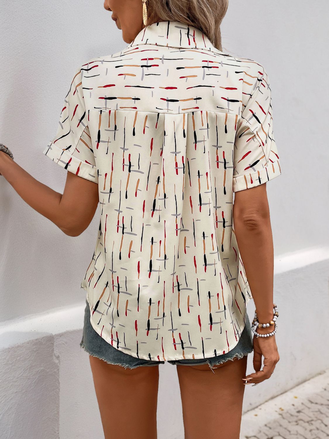 Perfee Printed Collared Neck Short Sleeve Shirt - Classique Collection