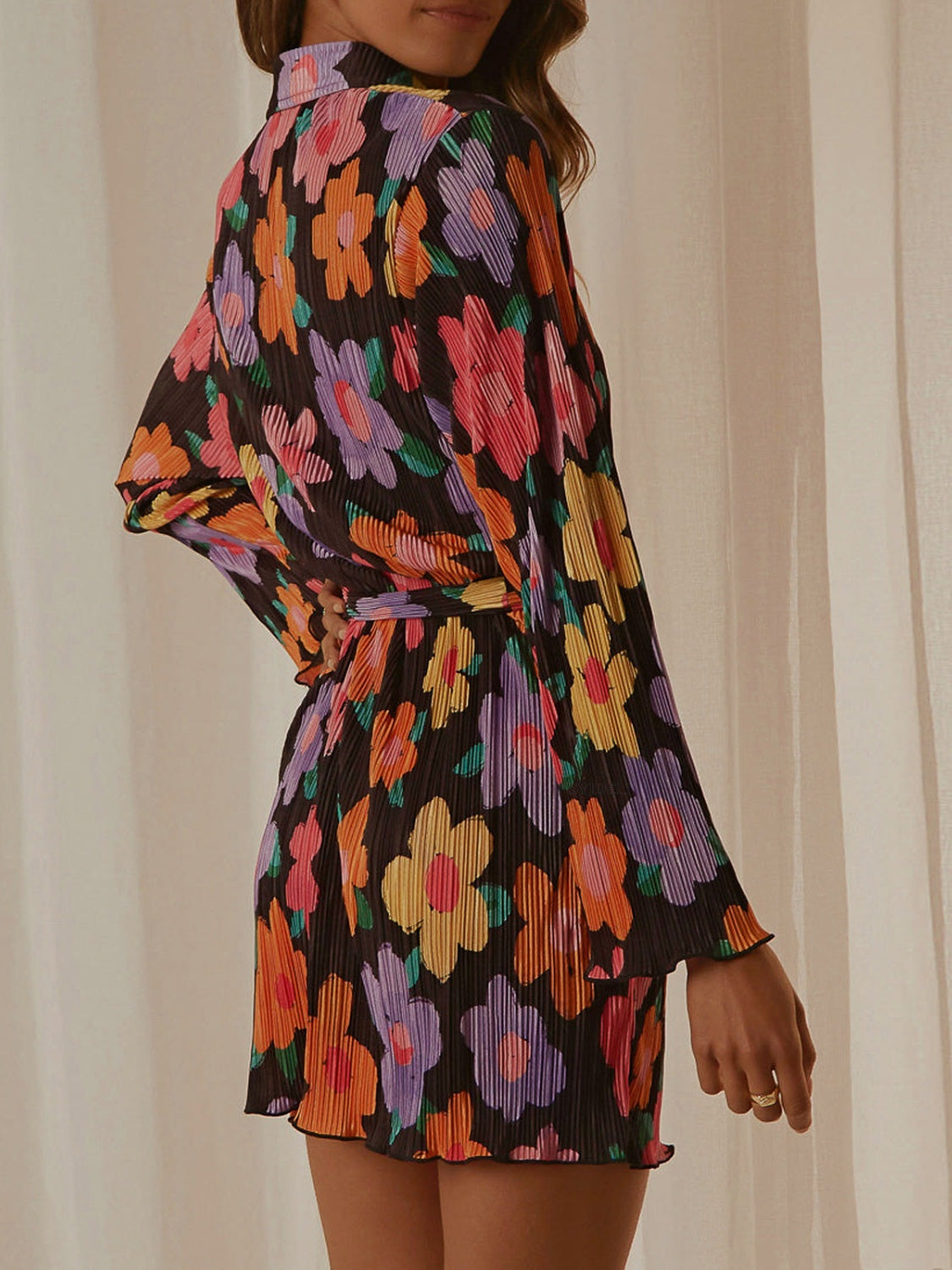 Tied Button Up Long Sleeve Dress - Classique Collection