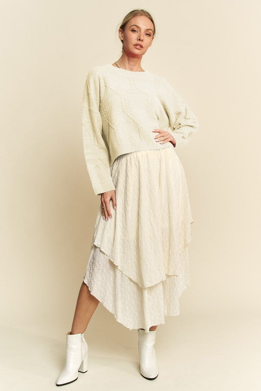 Davi & Dani Diamond Cable Pattern Drop Shoulder Sweater - Classique Collection
