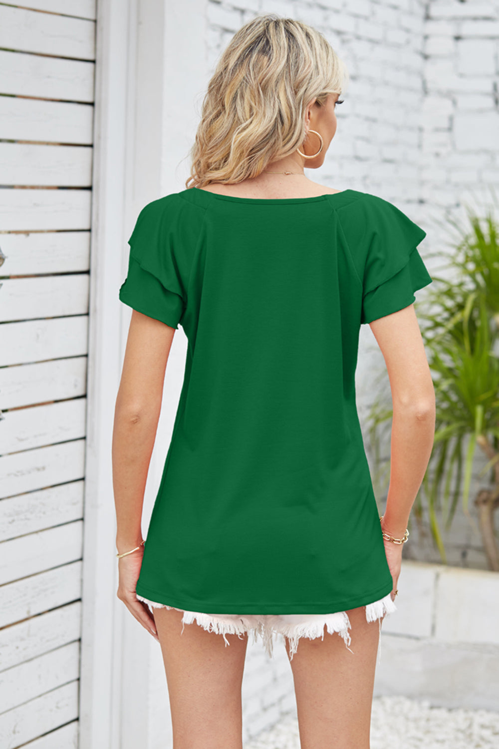 Square Neck Flutter Sleeve Top - Classique Collection