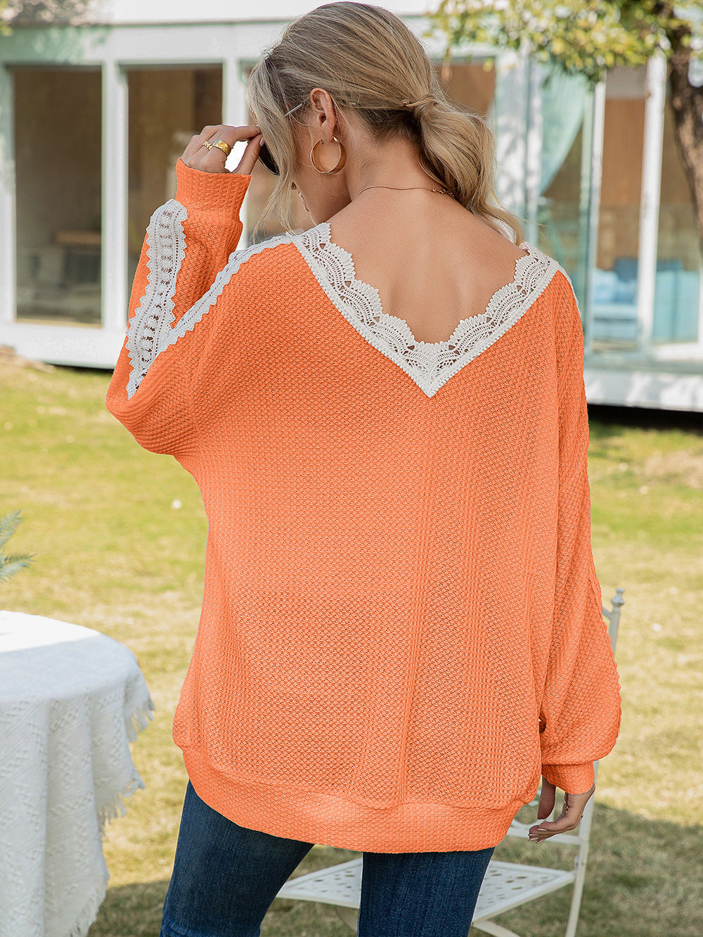 Ivy Lane Contrast Spliced Lace V-Neck Top - Classique Collection
