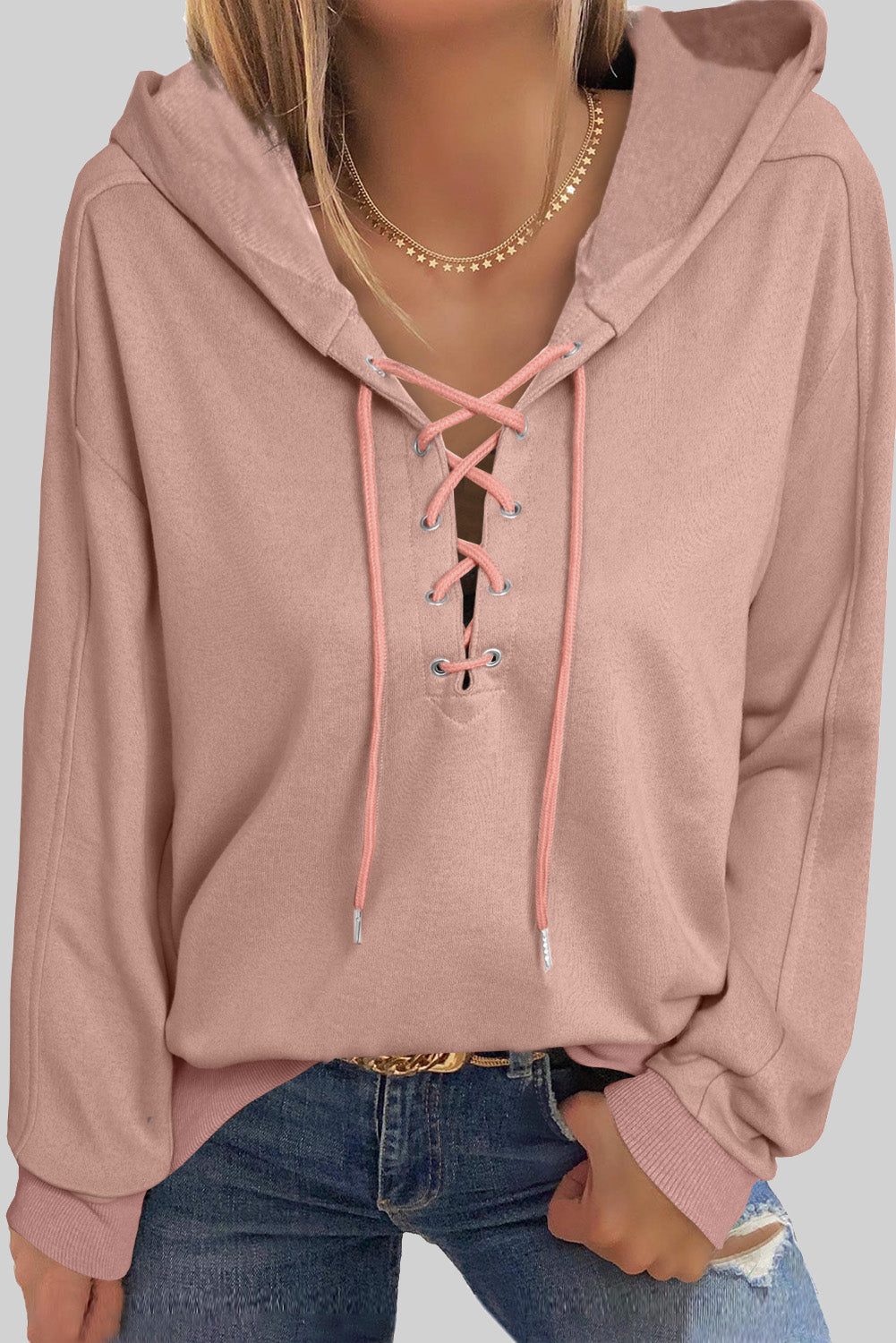 Lace Up Long Sleeve Hoodie - Classique Collection