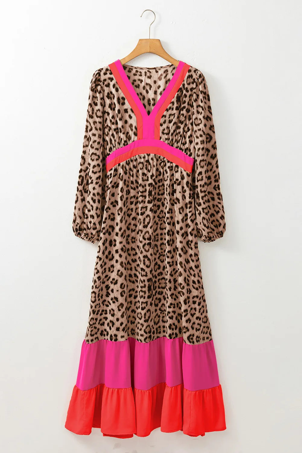 Leopard V-Neck Long Sleeve Maxi Dress - Classique Collection