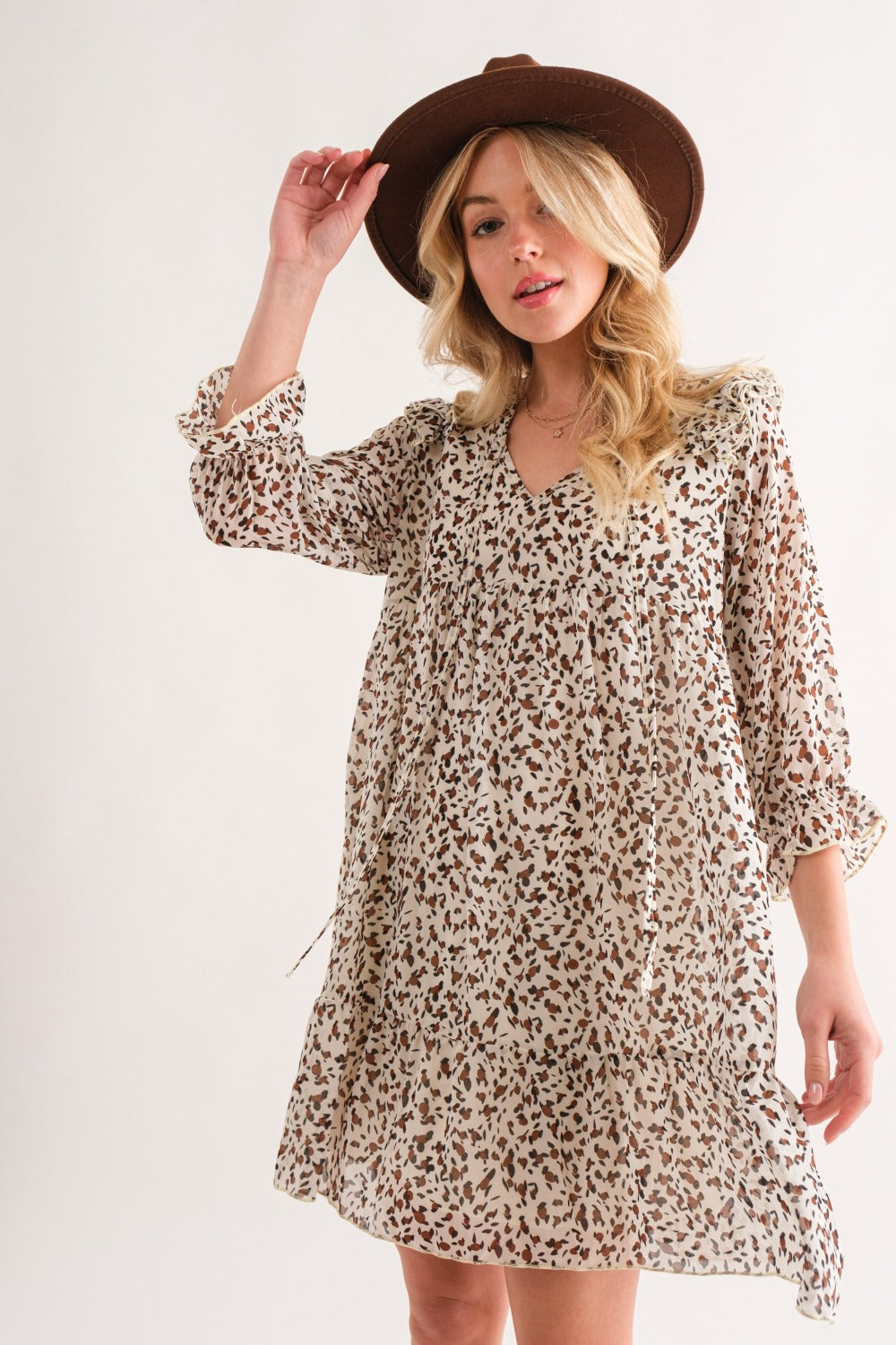 And The Why Leopard Ruffle Hem Woven Mini Dress - Classique Collection