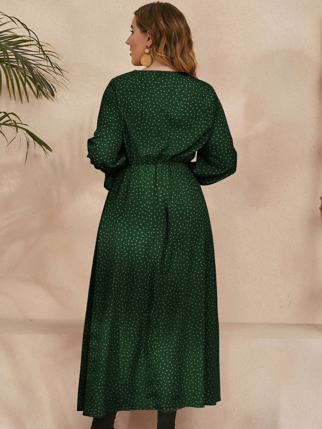 Honey Plus Size Ruffled Polka Dot Long Sleeve Midi Dress - Classique Collection