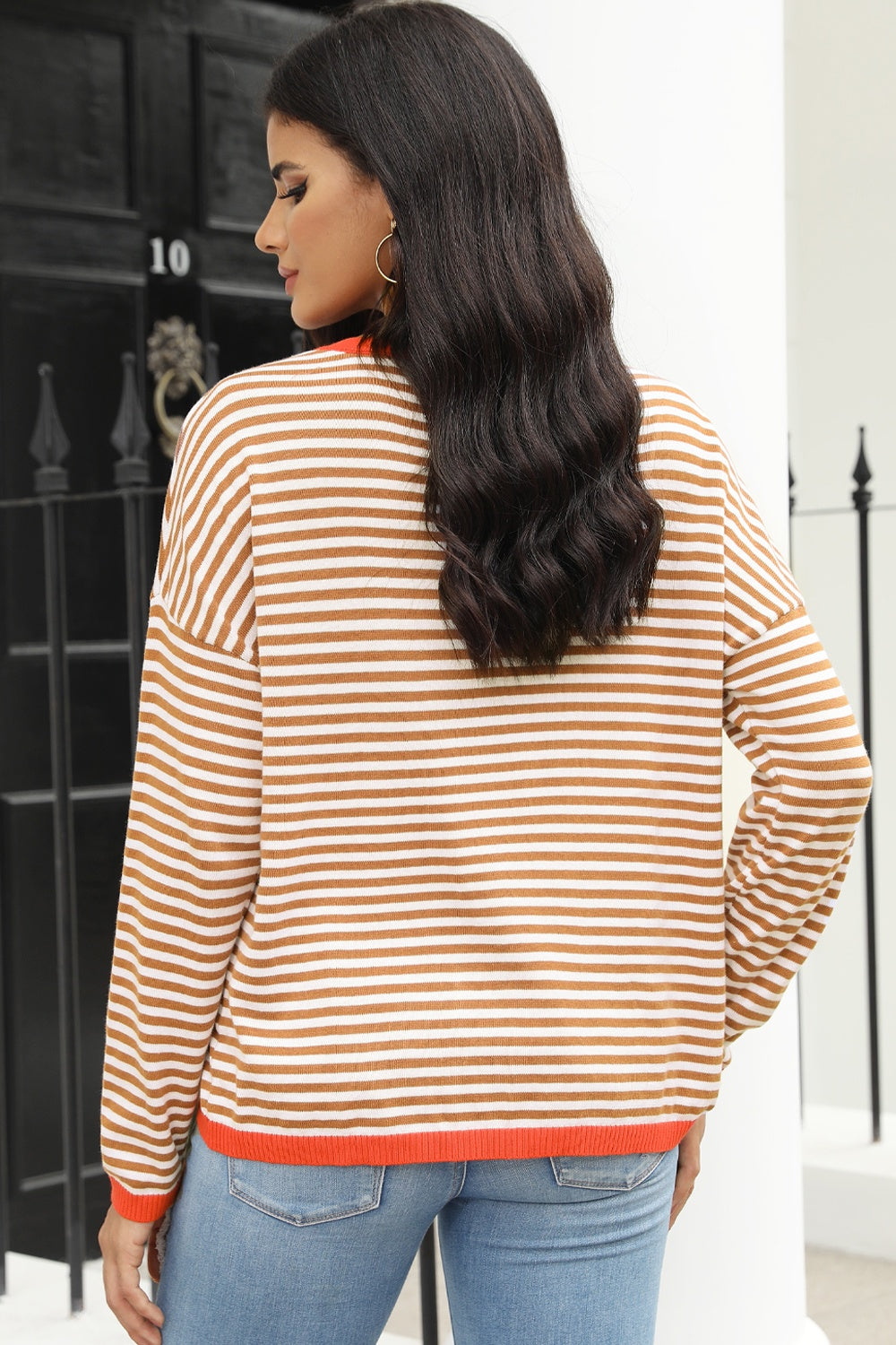 Striped Round Neck Drop Shoulder T-Shirt - ClassiQ