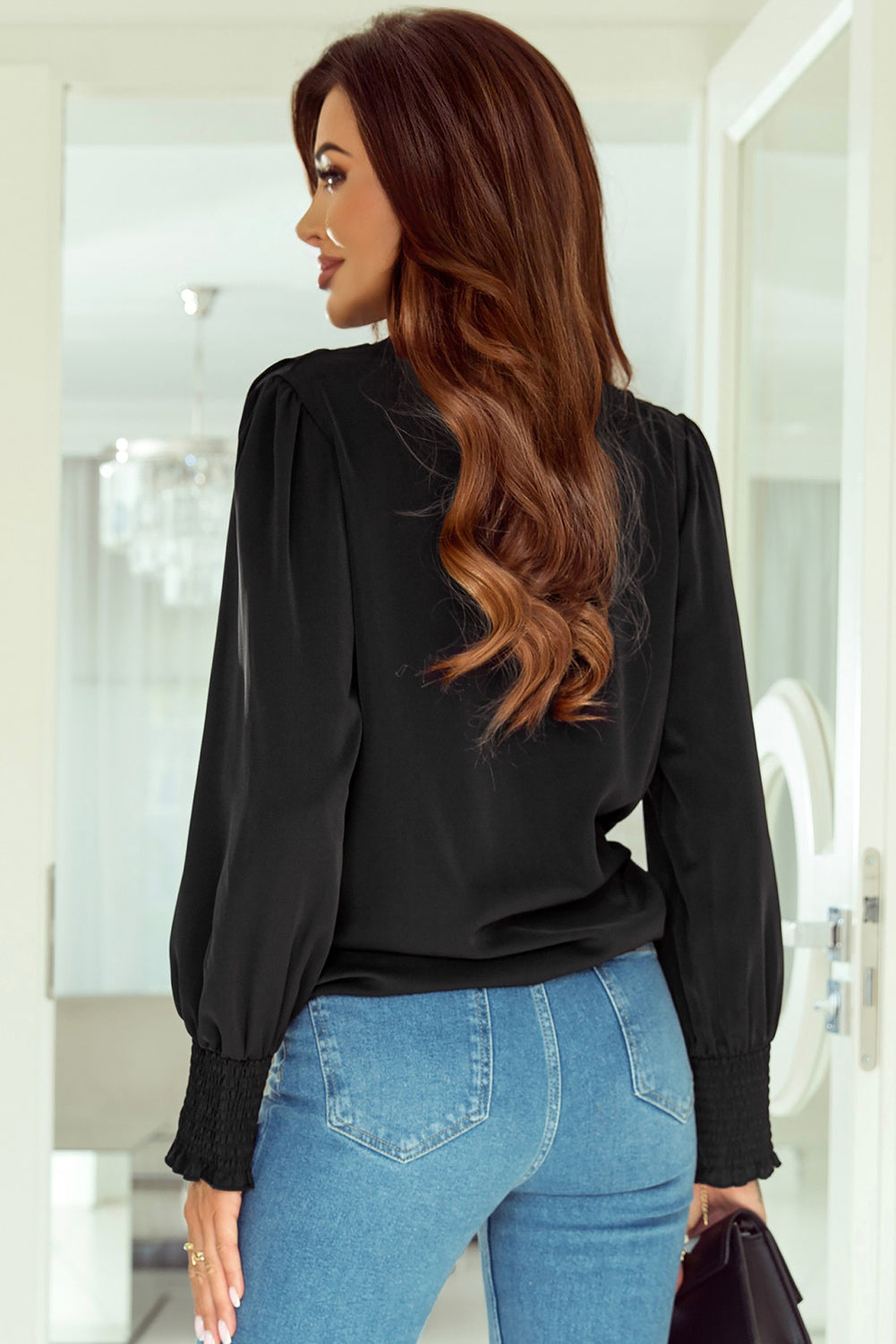 Surplice Neck Lantern Sleeve Blouse - Classique Collection