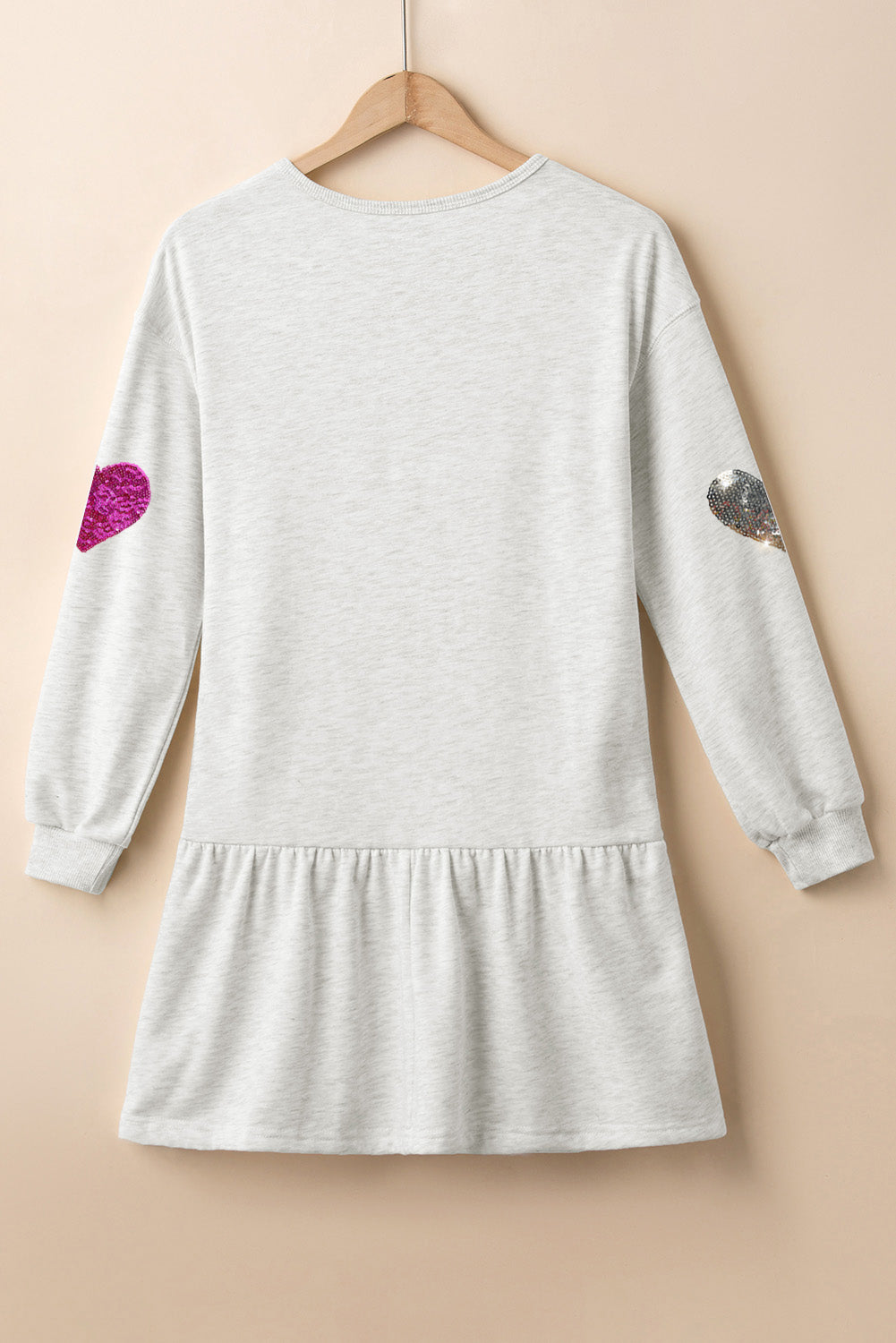 Sequin Heart Round Neck Long Sleeve Mini Dress - Classique Collection