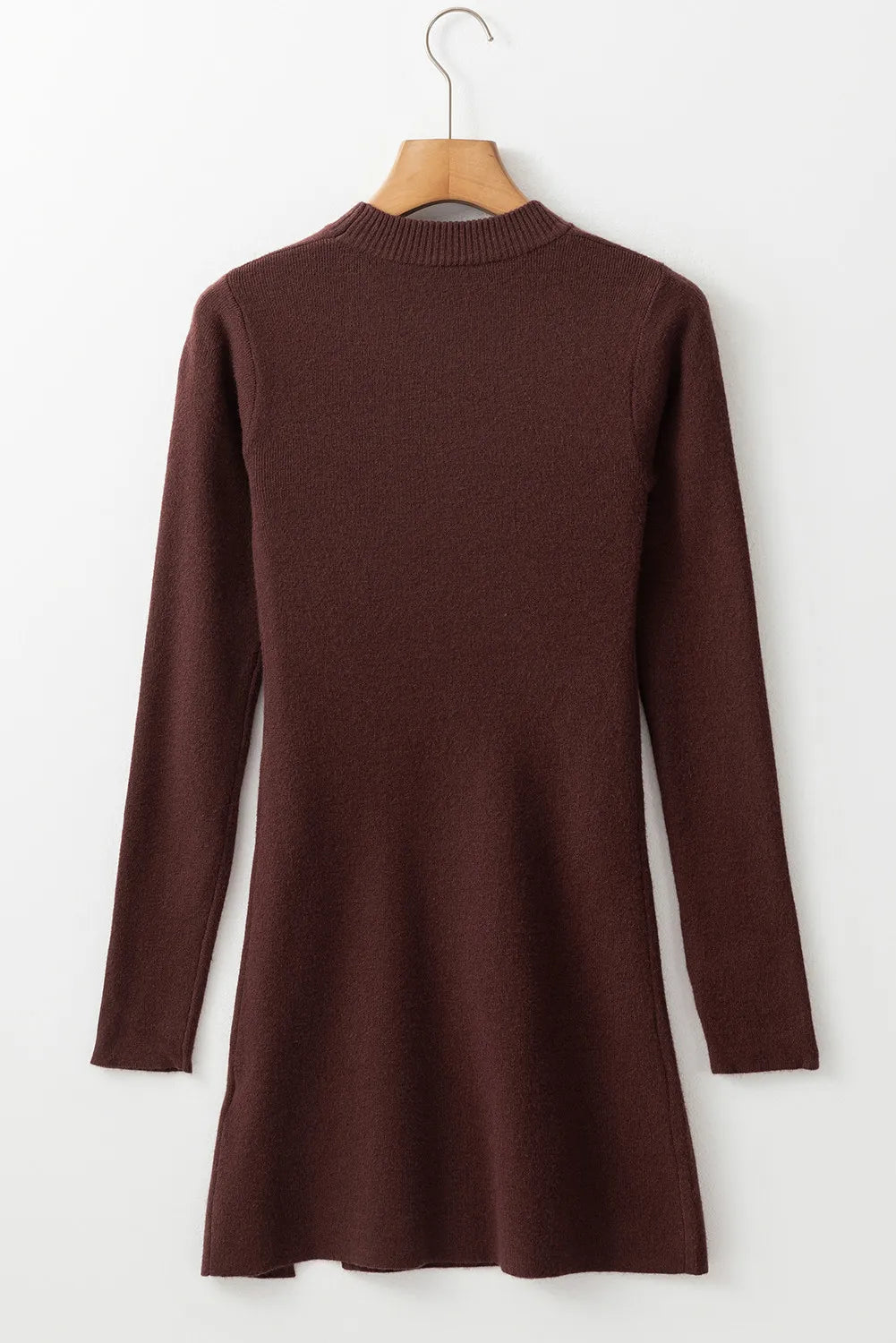 Slit Mock Neck Long Sleeve Wrap Sweater Dress - Classique Collection