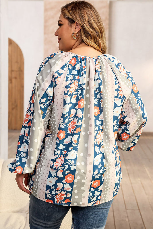 Plus Size Floral Tie Neck Blouse - Classique Collection