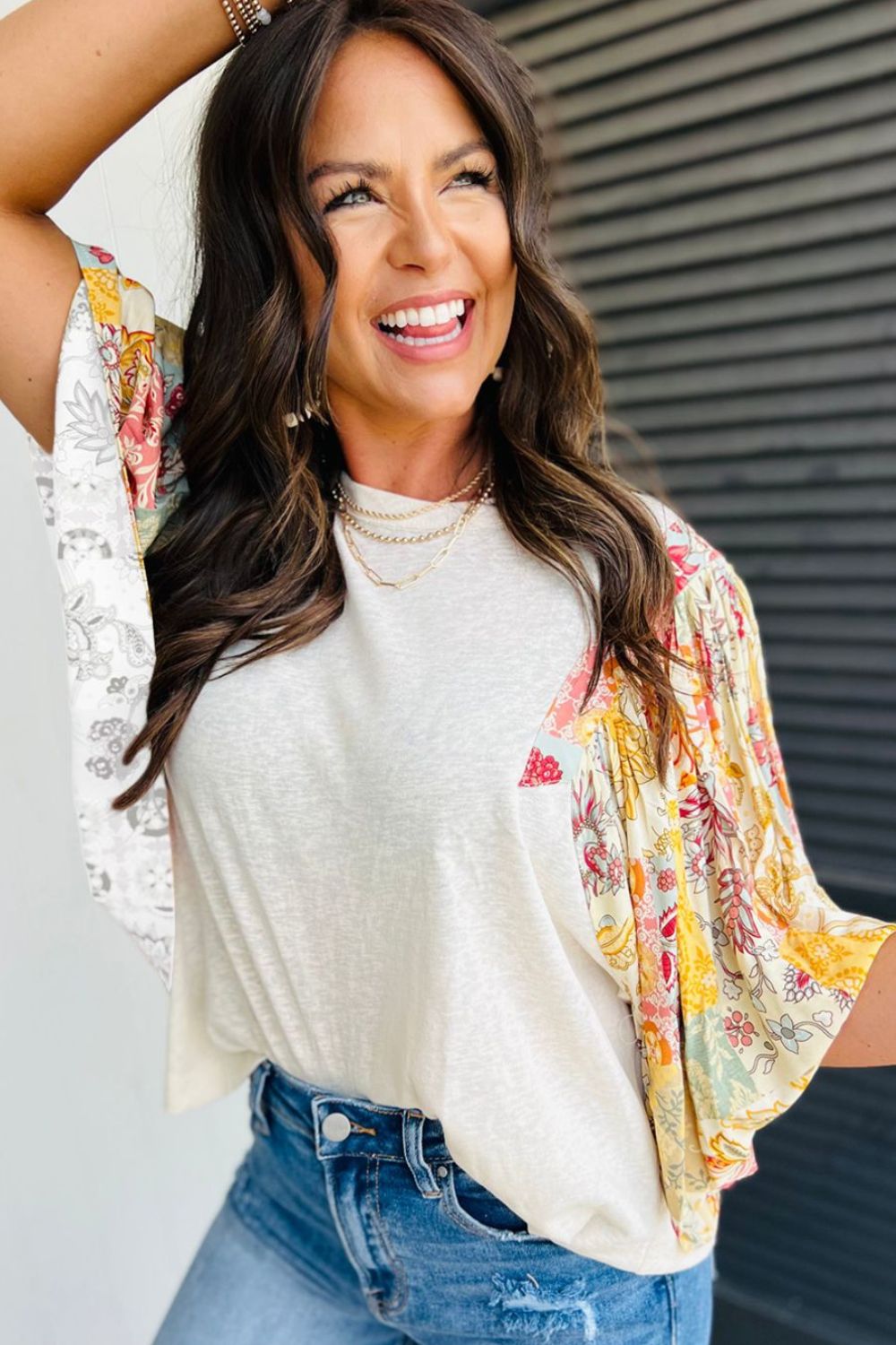 Printed Round Neck Flutter Sleeve Blouse - Classique Collection