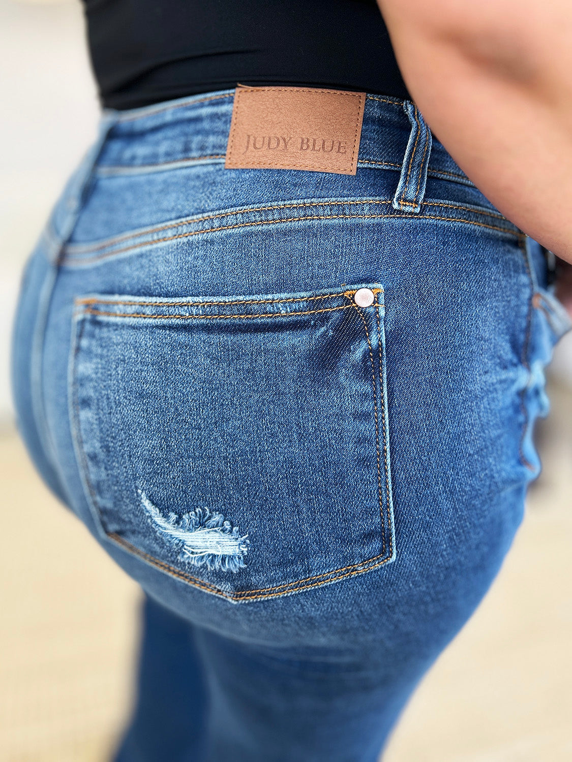 Judy Blue Full Size Mid Rise Distressed Raw Hem Jeans - Classique Collection