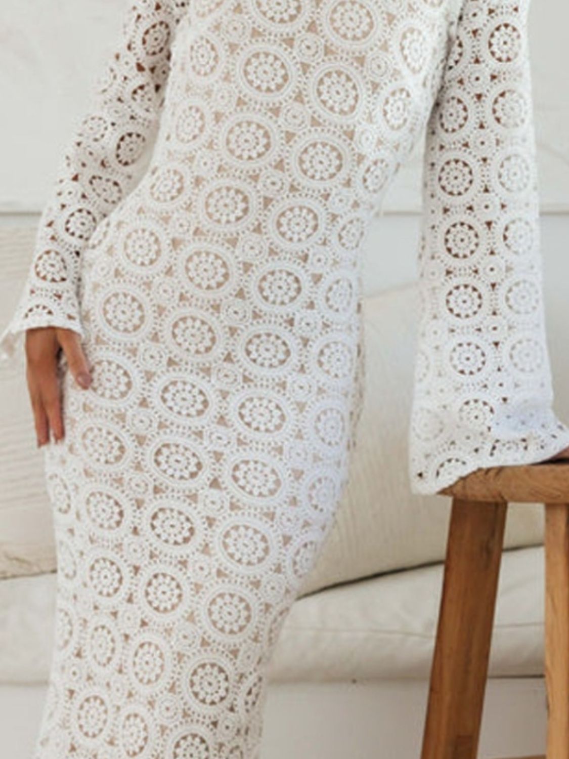 Lace Backless Round Neck Flare Sleeve Dress - Classique Collection