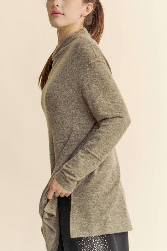 Davi & Dani Slit Mock Neck Long Sleeve Top - Classique Collection