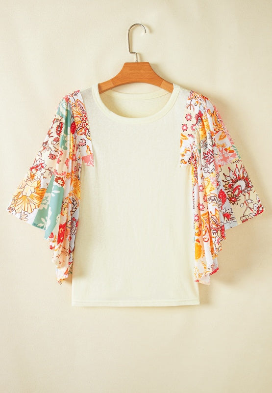 Printed Round Neck Flutter Sleeve Blouse - Classique Collection