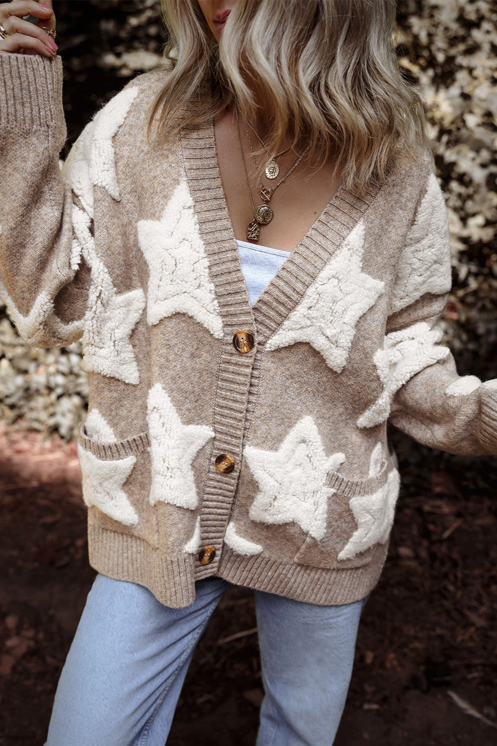 Star Button Up Long Sleeve Cardigan - ClassiQ