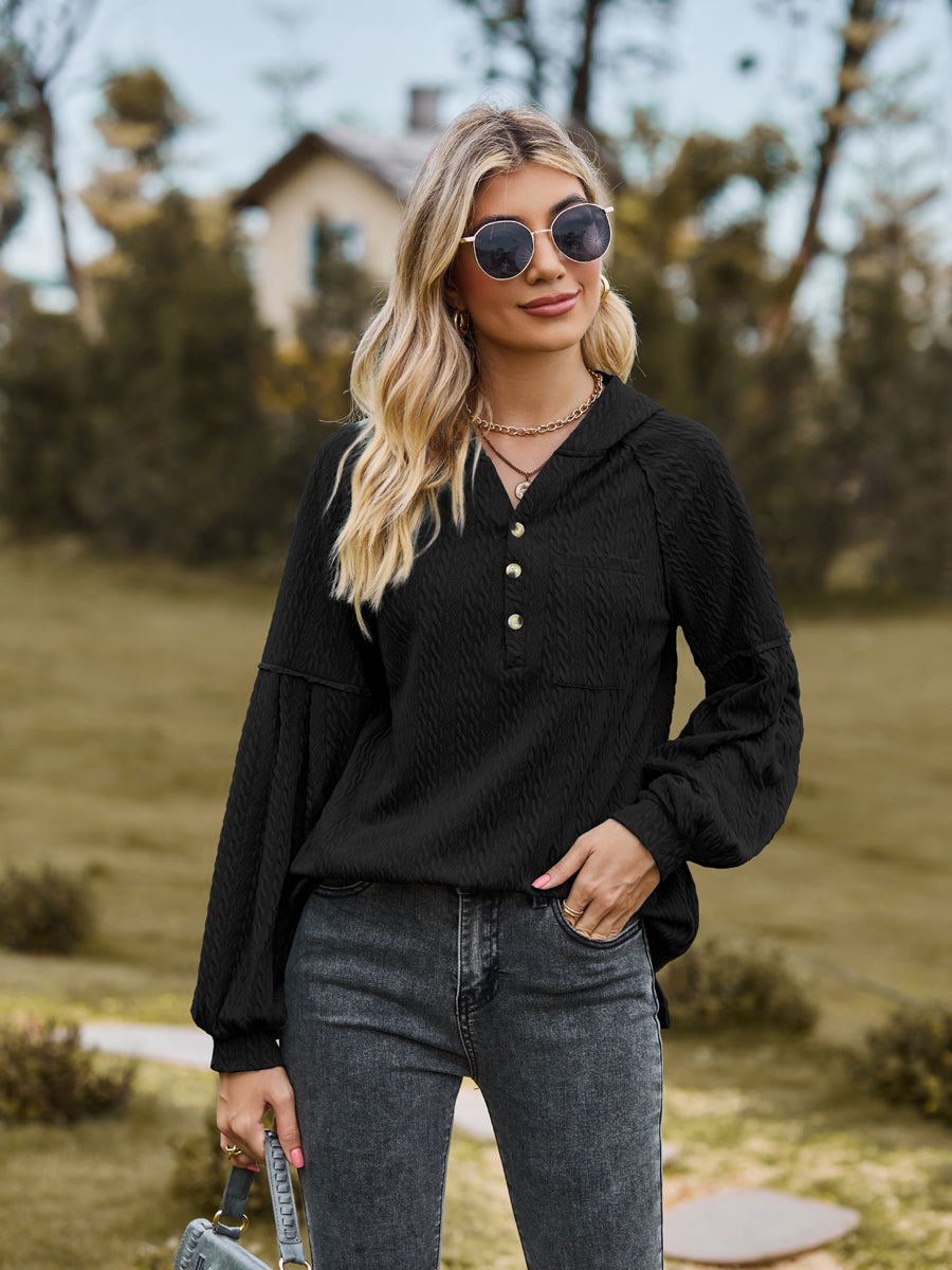 Cable-Knit Dropped Shoulder Hoodie - Classique Collection