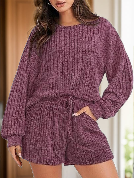 Round Neck Dropped Shoulder Top and Shorts Set - ClassiQ