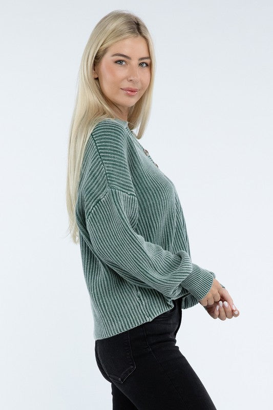 Washed Collared Henley Sweater - Classique Collection
