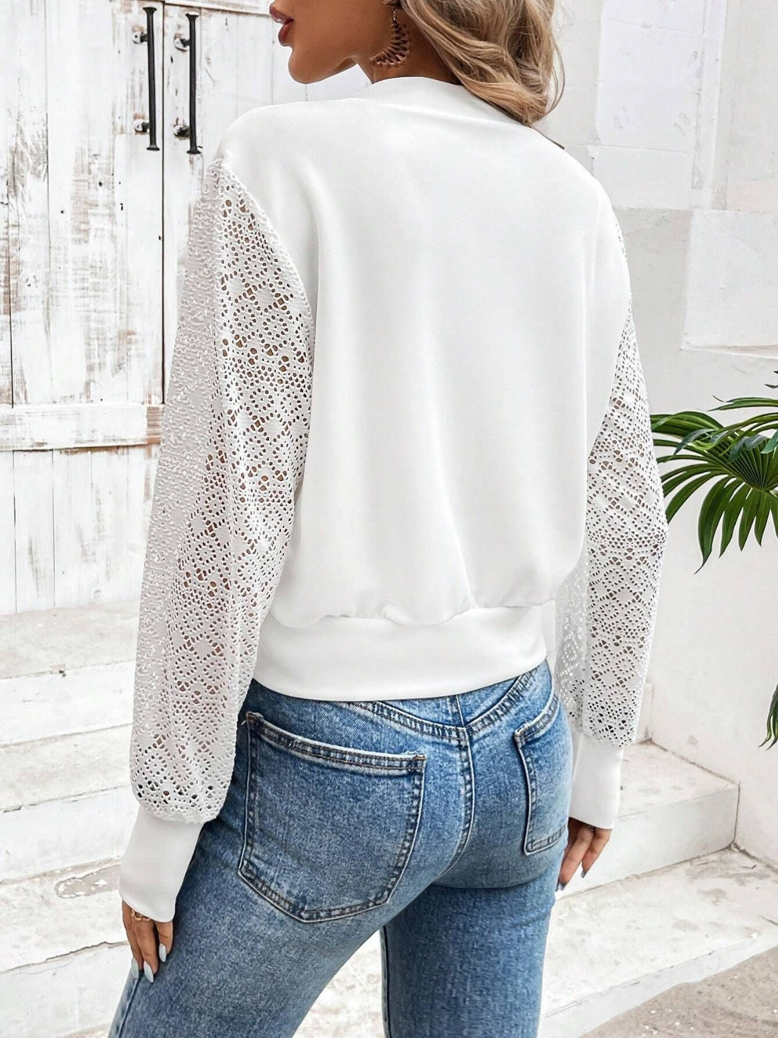 Baseball Collar Lace Patchwork Long Sleeve Jacket - Classique Collection
