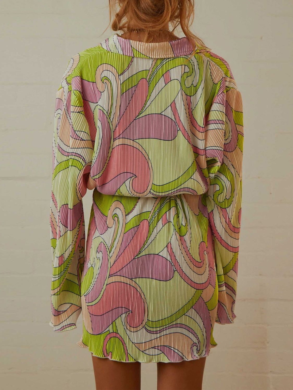 Tied Button Up Long Sleeve Dress - Classique Collection