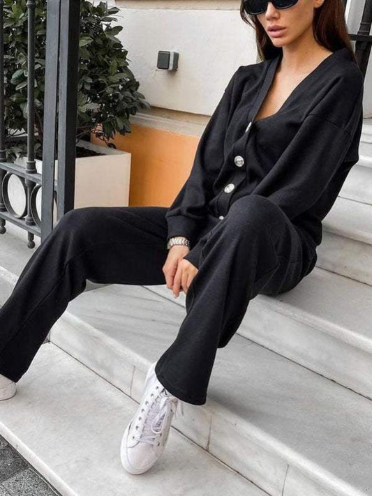 Full Size Button Up Long Sleeve Top and Pants Set - ClassiQ