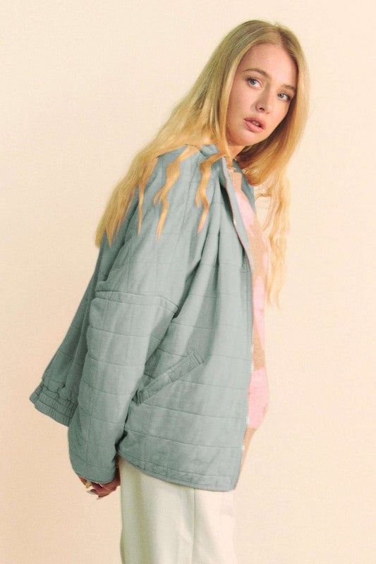 Davi & Dani Quilted Zip Up Dropped Shoulder Jacket - Classique Collection