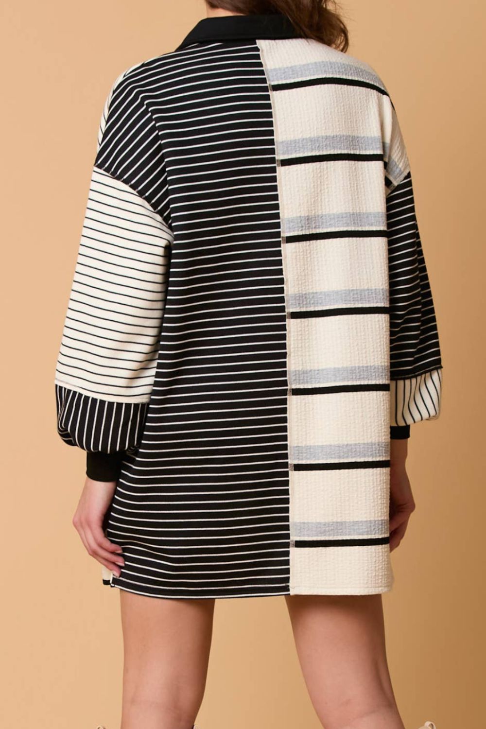 Striped Patchwork Long Sleeve Mini Dress - Classique Collection
