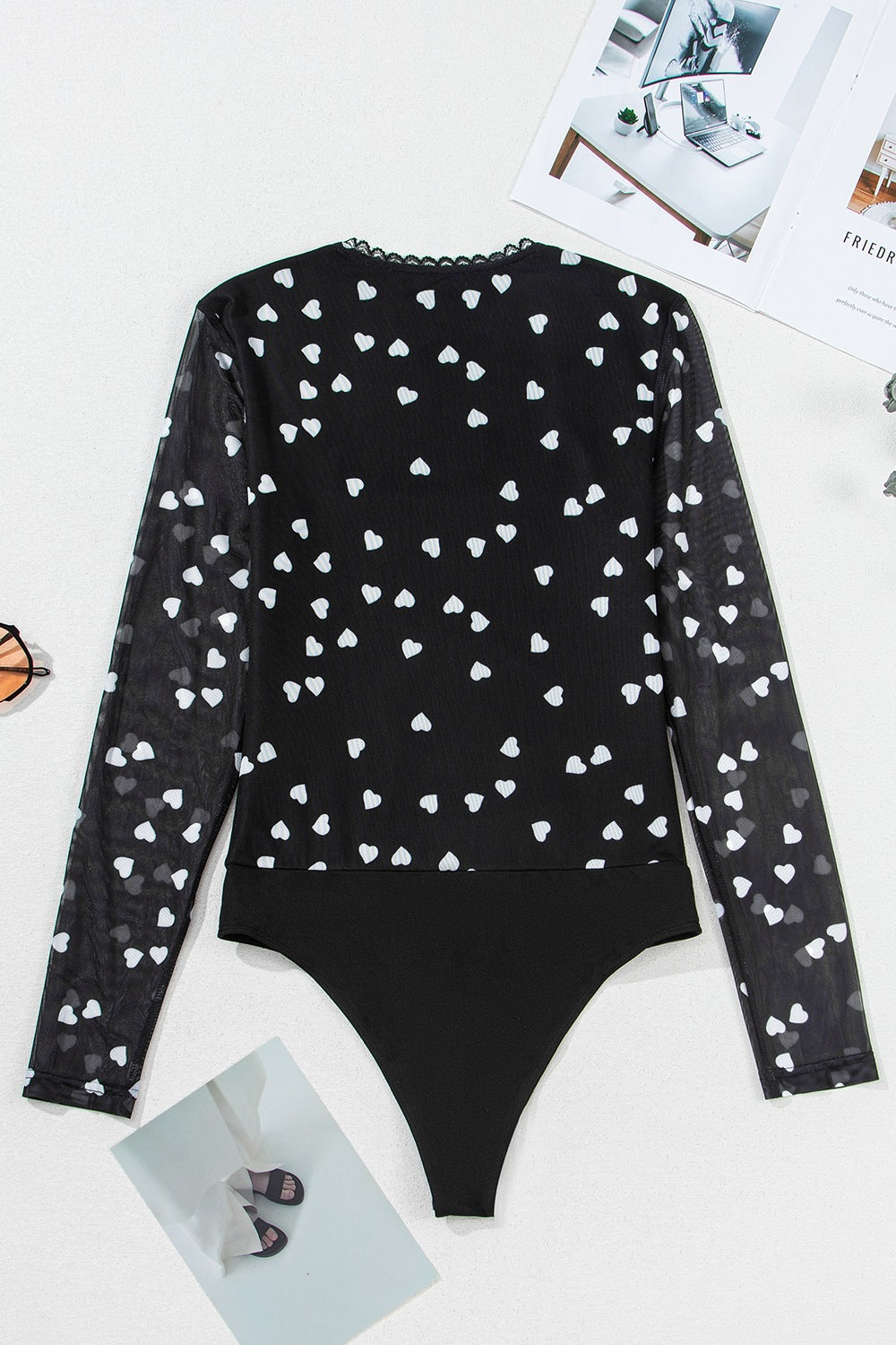 Heart Square Neck Long Sleeve Bodysuit - Classique Collection