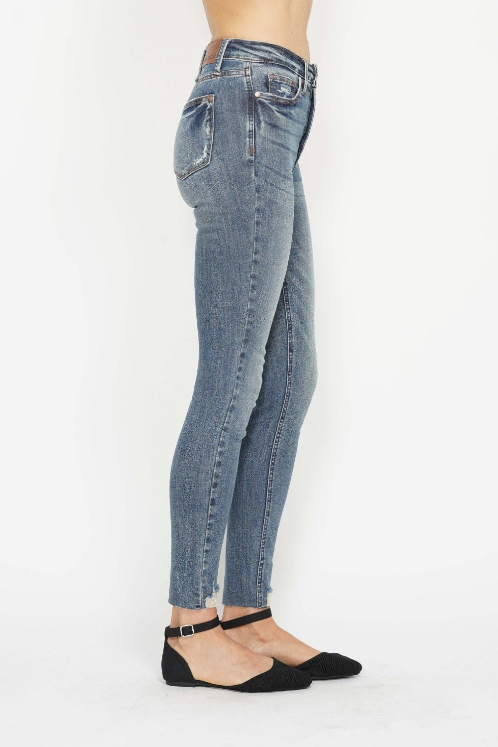 Judy Blue Full Size Tummy Control Vintage Wash Hem Destroy Skinny Jeans - Classique Collection