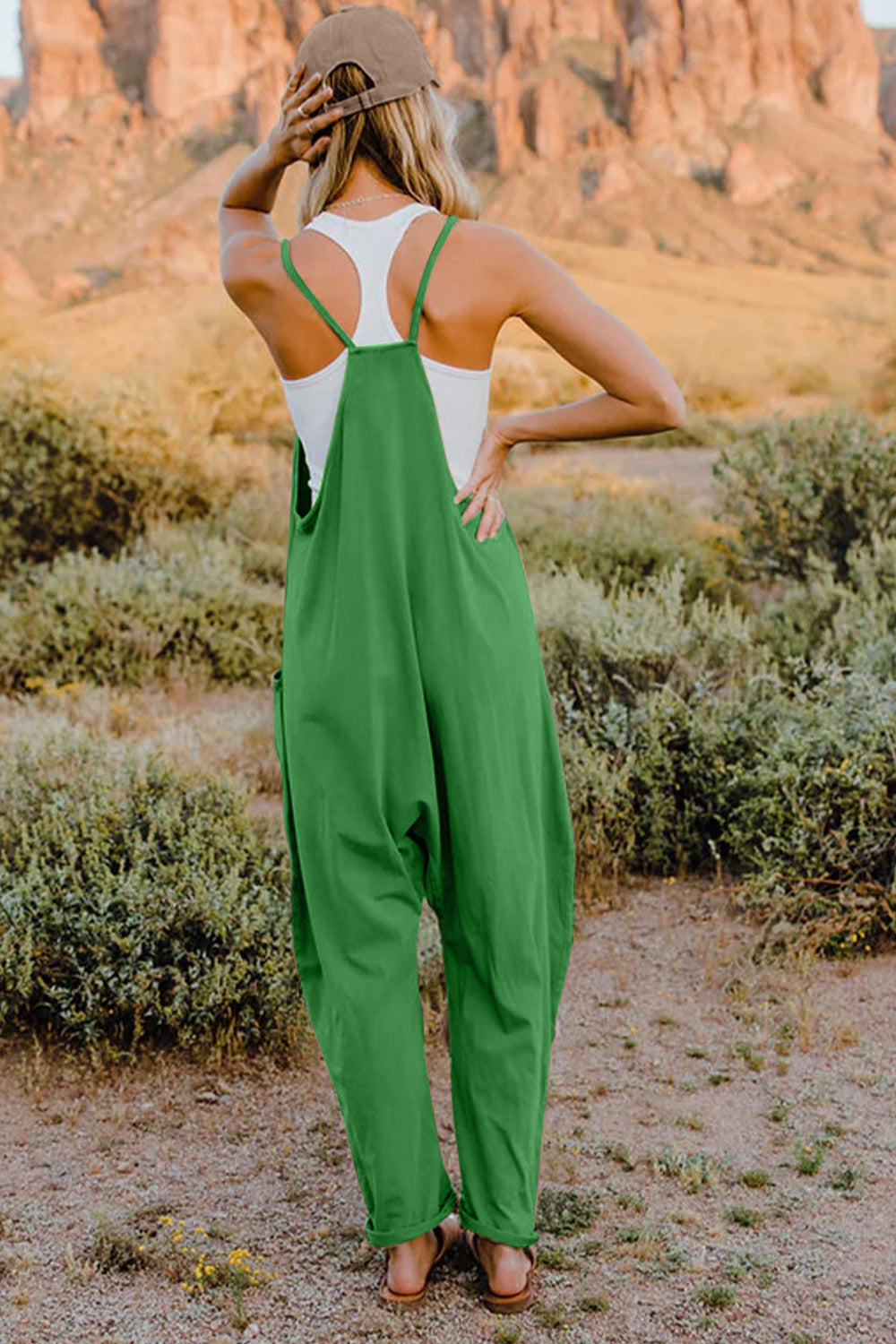 Double Take Full Size V-Neck Sleeveless Jumpsuit with Pockets - ClassiQ