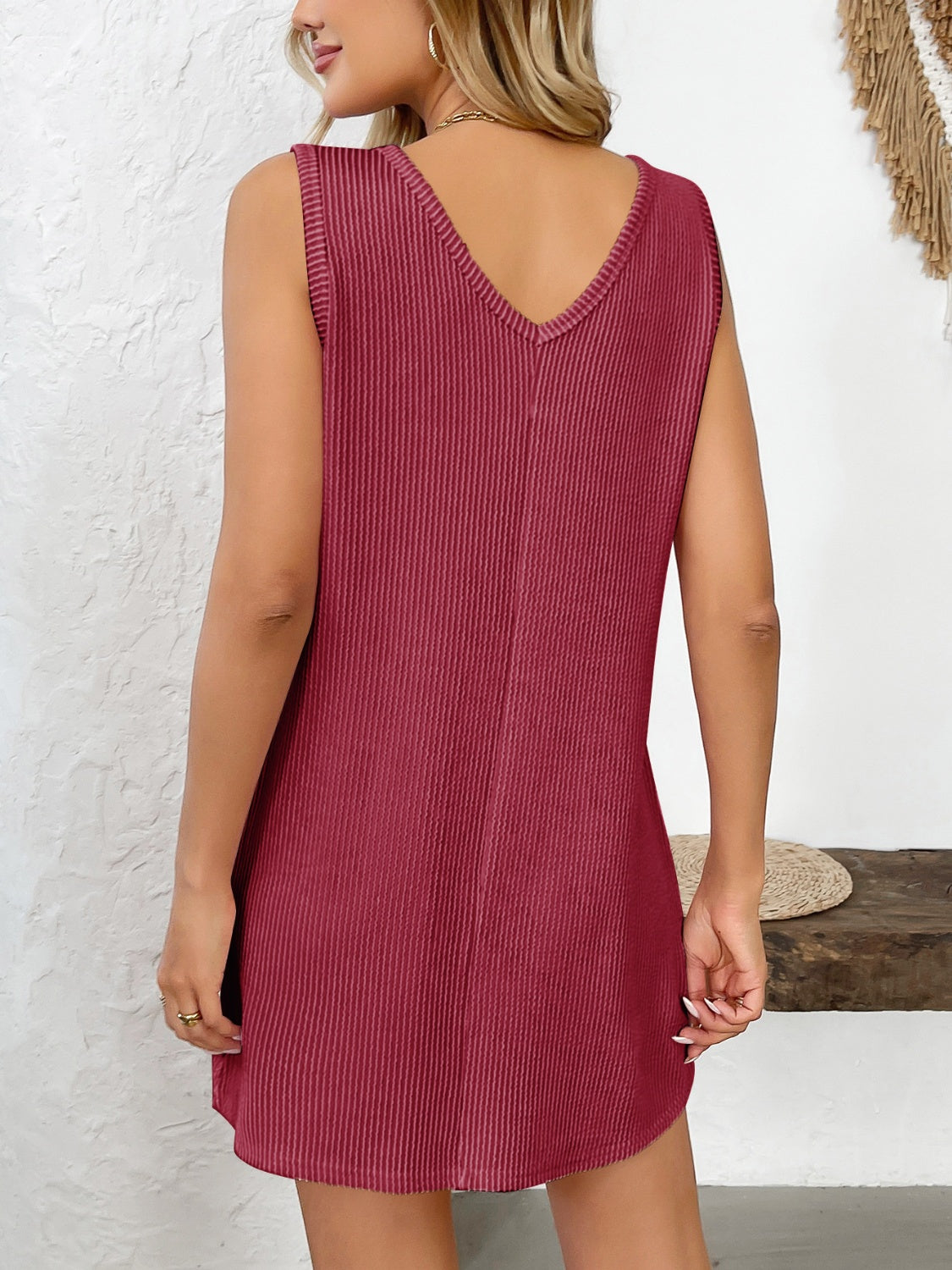 Texture Pocketed V-Neck Tank Dress - Classique Collection