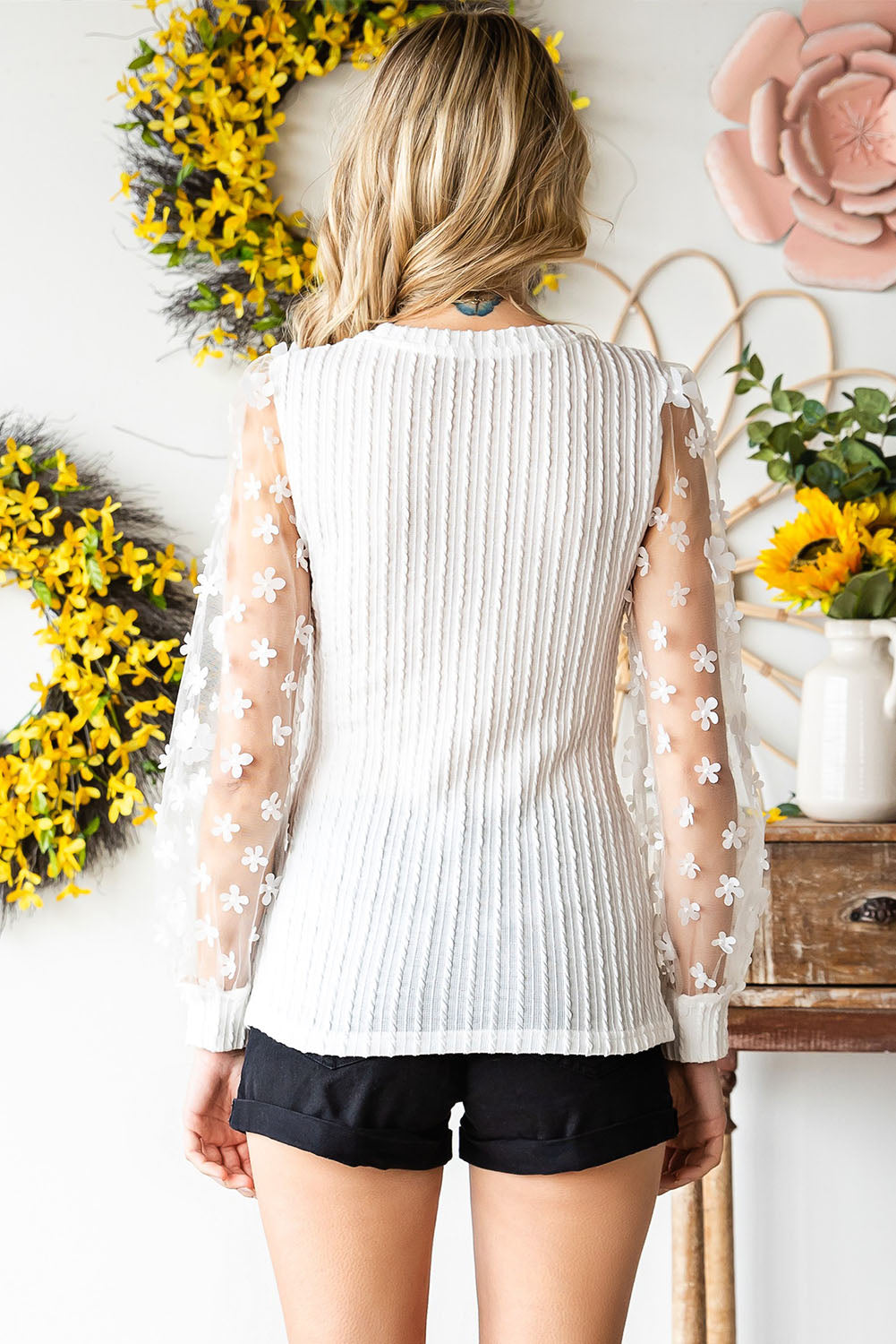 Textured Applique Long Sleeve Blouse - Classique Collection