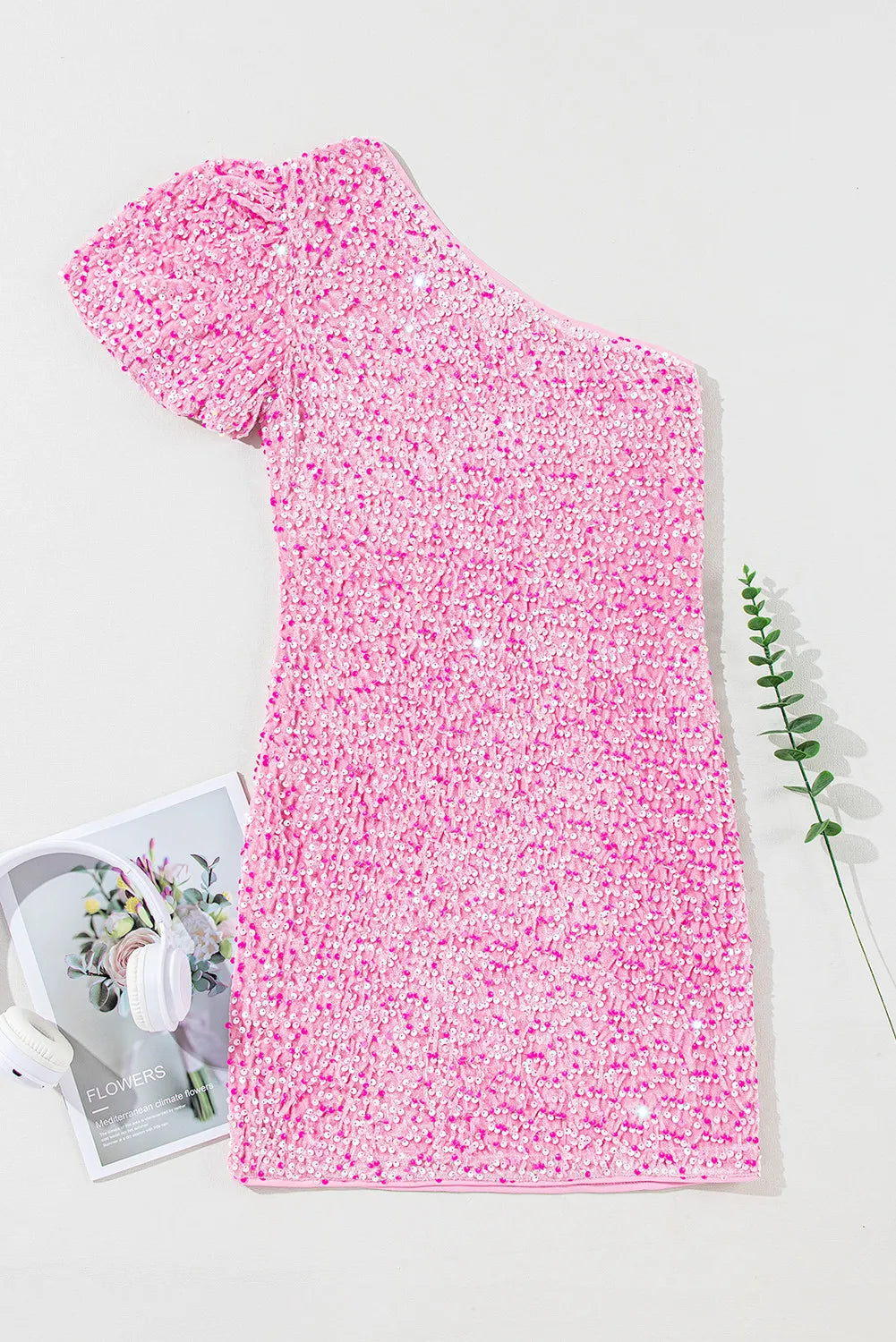 Sequin Single Shoulder Short Sleeve Mini Dress - Classique Collection