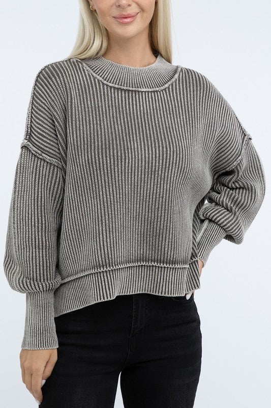 Washed Side Slit Oversized Cropped Sweater - Classique Collection